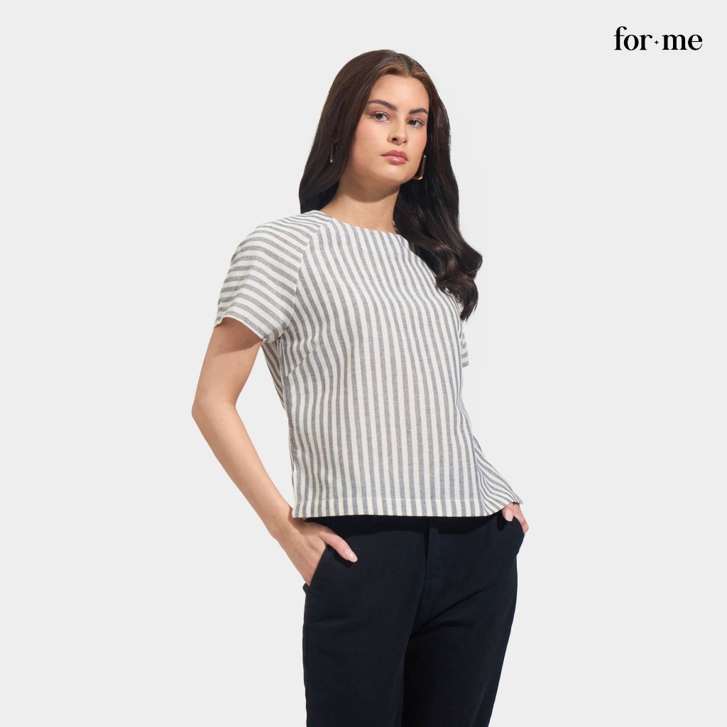 ForMe Striped Shirred Raglan Top For Women (Multi-Color Combination ...