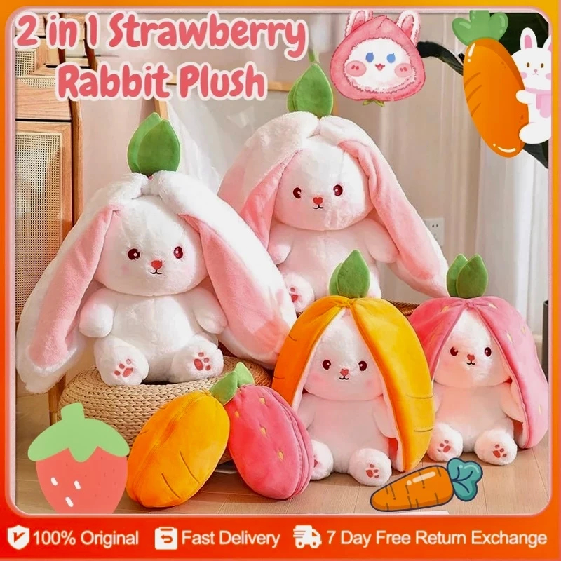 2in1 strawberry rabbit Plush toy Strawberry Bunny plushie Long Ear ...