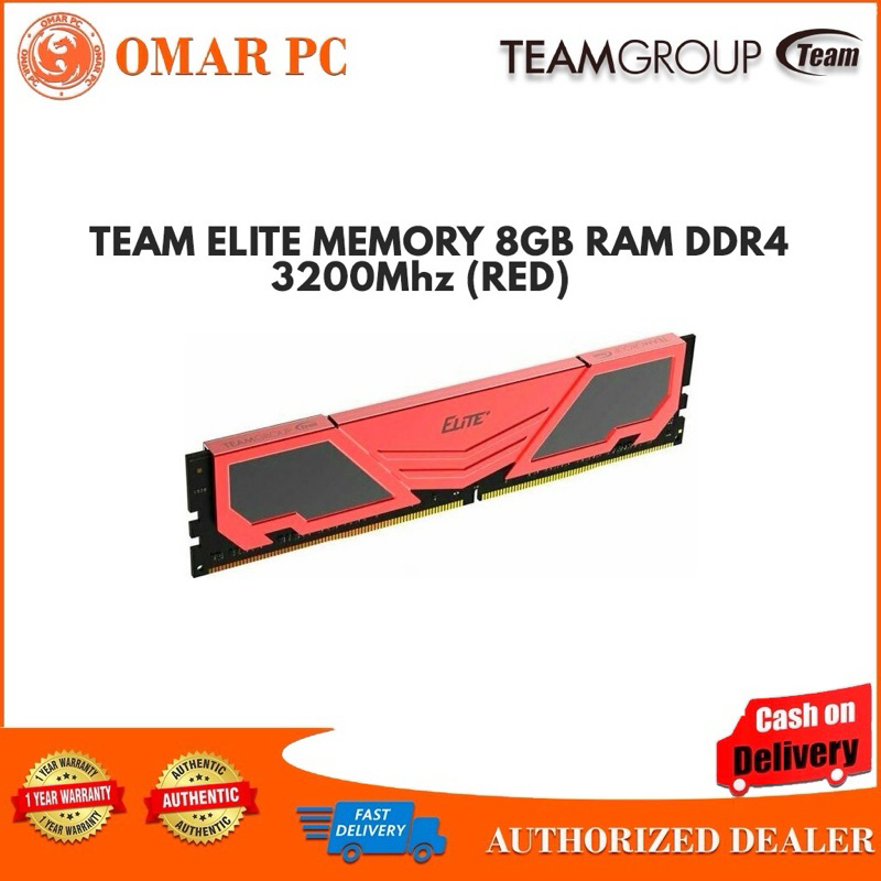 TEAM ELITE PLUS DESKTOP MEMORY 8GB RAM DDR4 (RED/GOLD) | 3200MHz