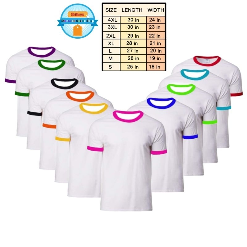 PLAIN RINGER T-SHIRT ASSORTED COLOR ADULT | Shopee Philippines