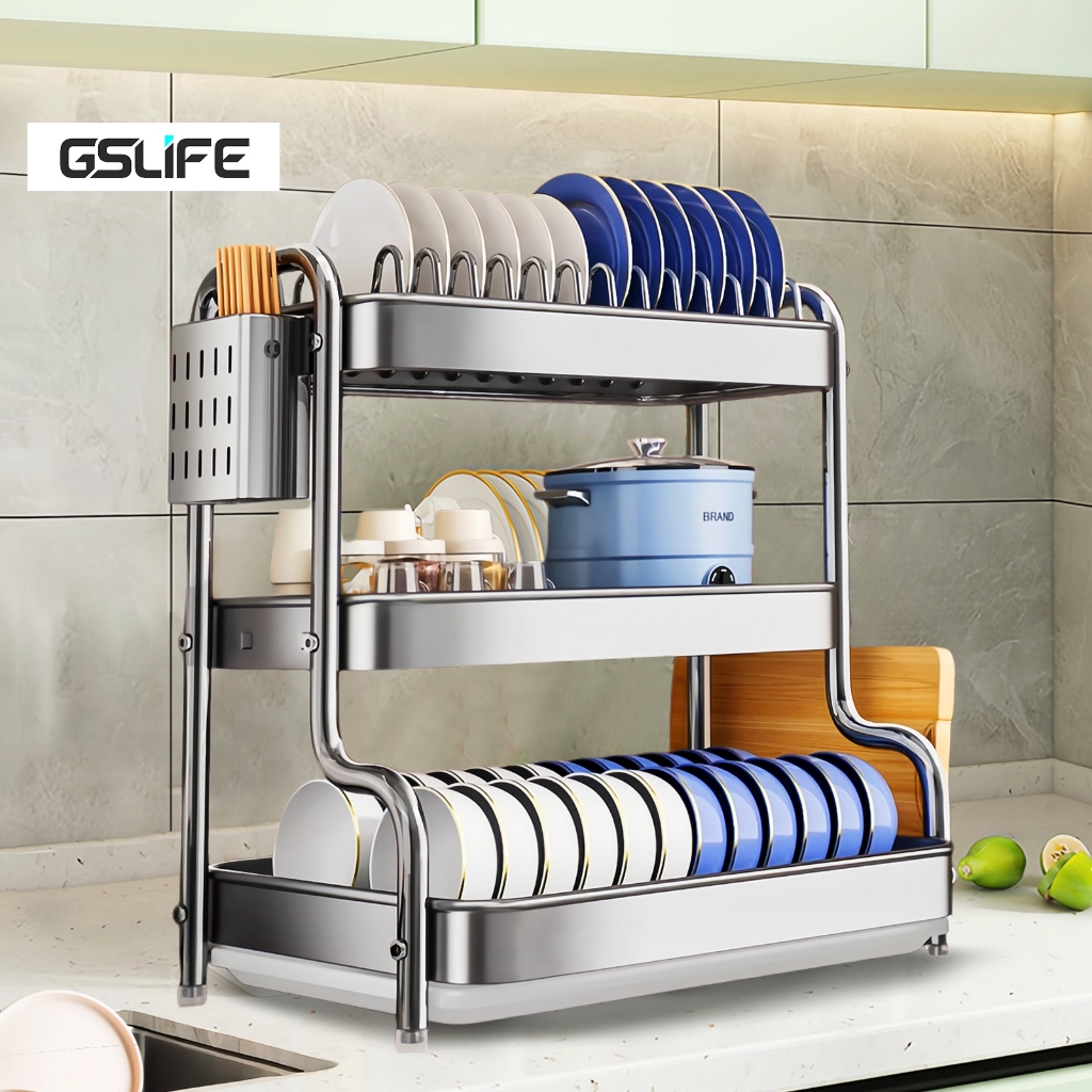 GSlife 2/3 Tiers Dish Drying Rack 304 Stainless Steel Kitchen Storage ...