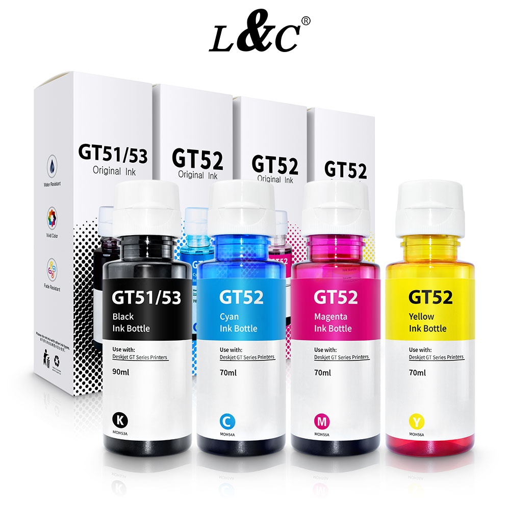 L&C Refill GT51 GT52 Ink Set Dye Ink For HP Inkjet Printer 410 319 500 ...