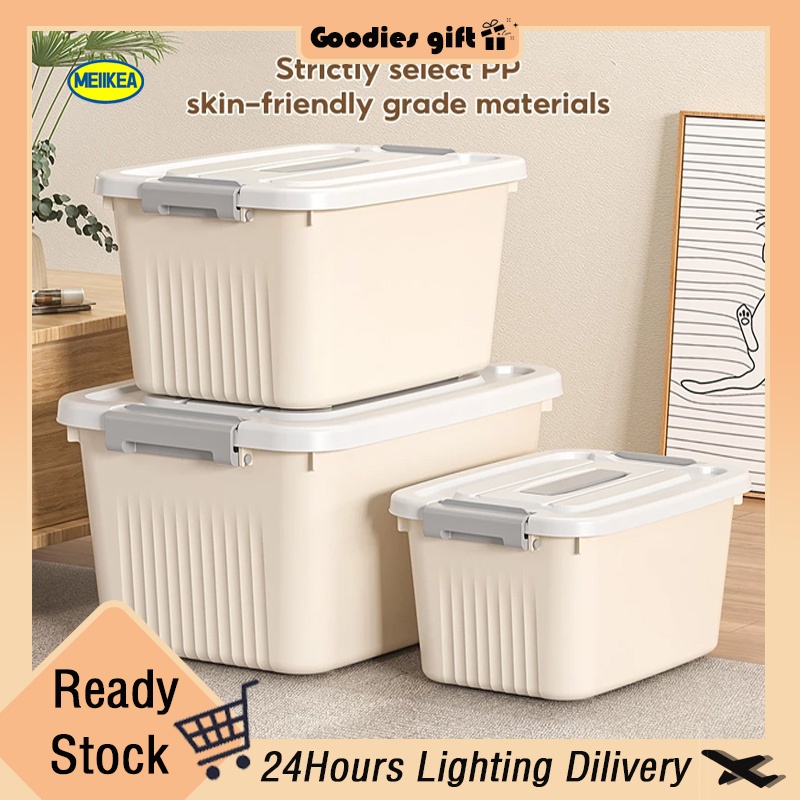 Cream Style Storage Box With Handle And Wheels High Capacity Stackable ...