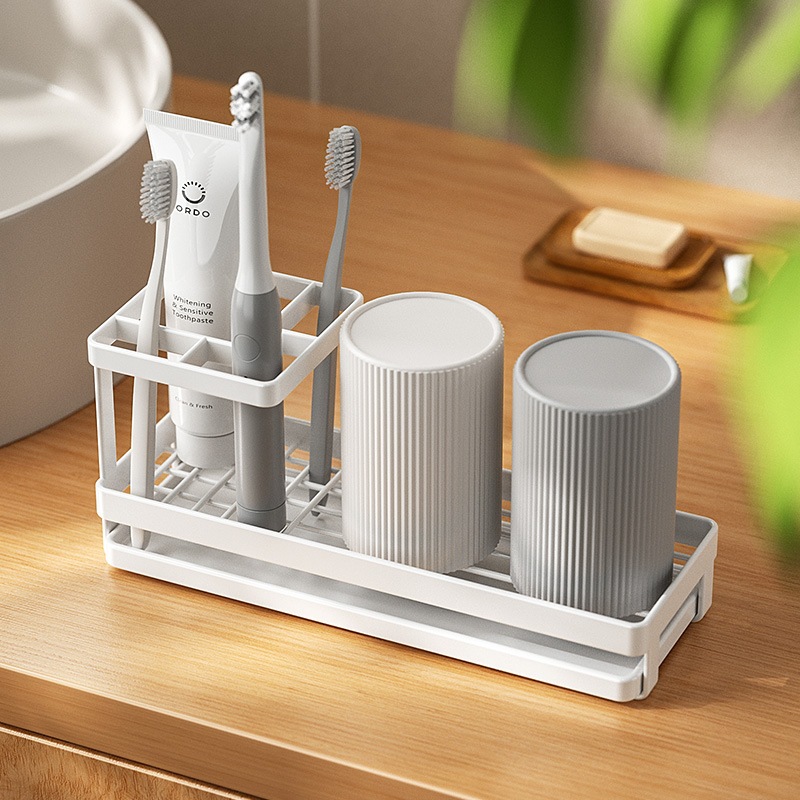 SJ Toothbrush And Tooth Cup Rack Bathroom Countertop Toothbrush Rack ...