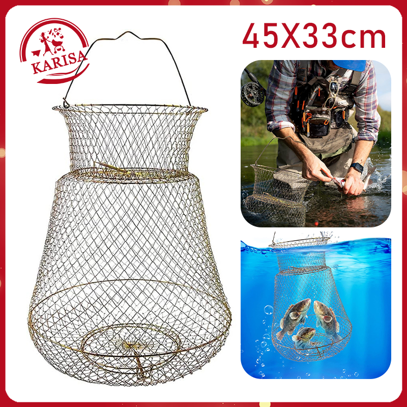 Crab Crawfish Basket Galvanized Steel Wire Fish Basket Foldable Live ...
