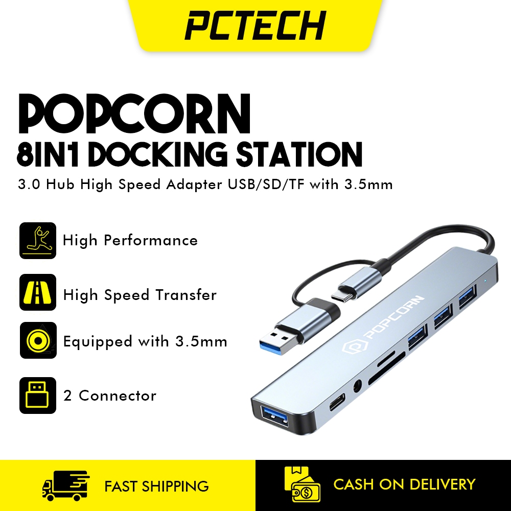 Popcorn USB Type-C 3.0 Hub 8in1 High Speed Splitter Adapter Converter ...