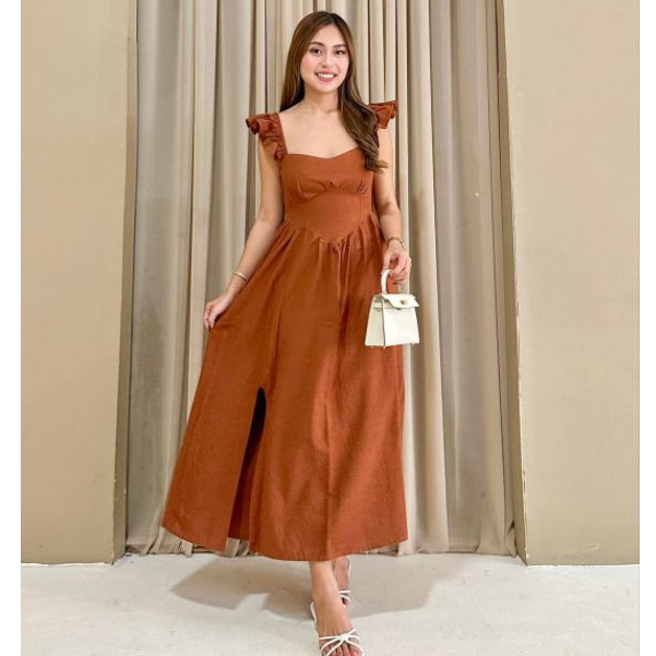 Rihanna Maxi Dress W/ Slit Elegant Cotton Linen Fabric Casual Womenswear |  Shopee Philippines