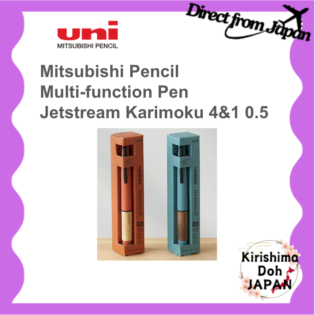 Mitsubishi Jetstream Karimoku 4&1 Multifunktionsstift | Holzgriff Aus Nara-/Walnussholz, 0,5 Mm, Stahlblau | 4 Kugelschreiber + 2 Bleistifte