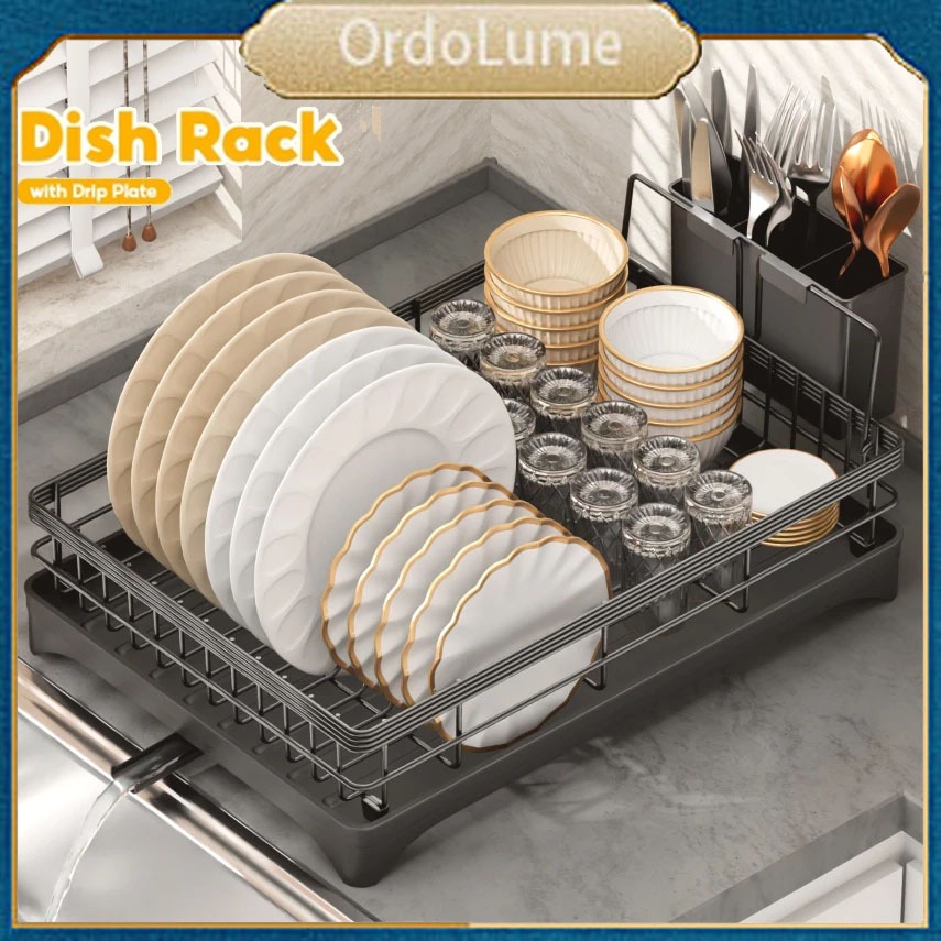 Dish Rack with Drip Plate Rotatable Drain Rack Stainless Dish Drainer ...