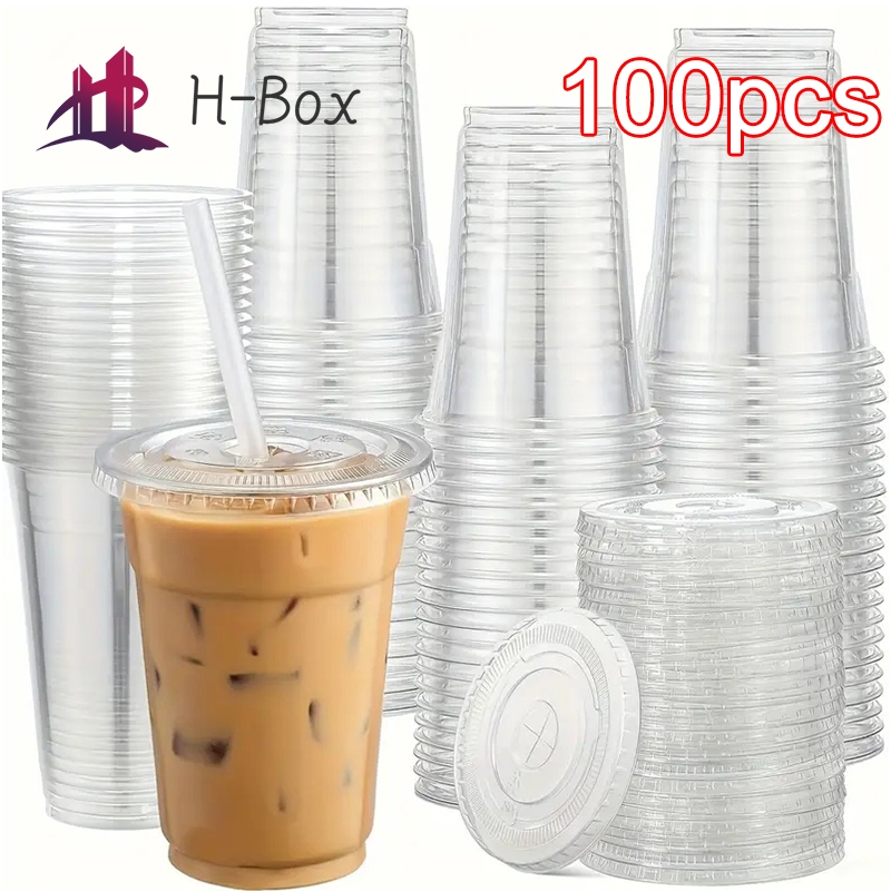 95mm丨100pcs Disposable Plastic Cups/Milk Tea Cups/Juice Cups/ With Lid ...