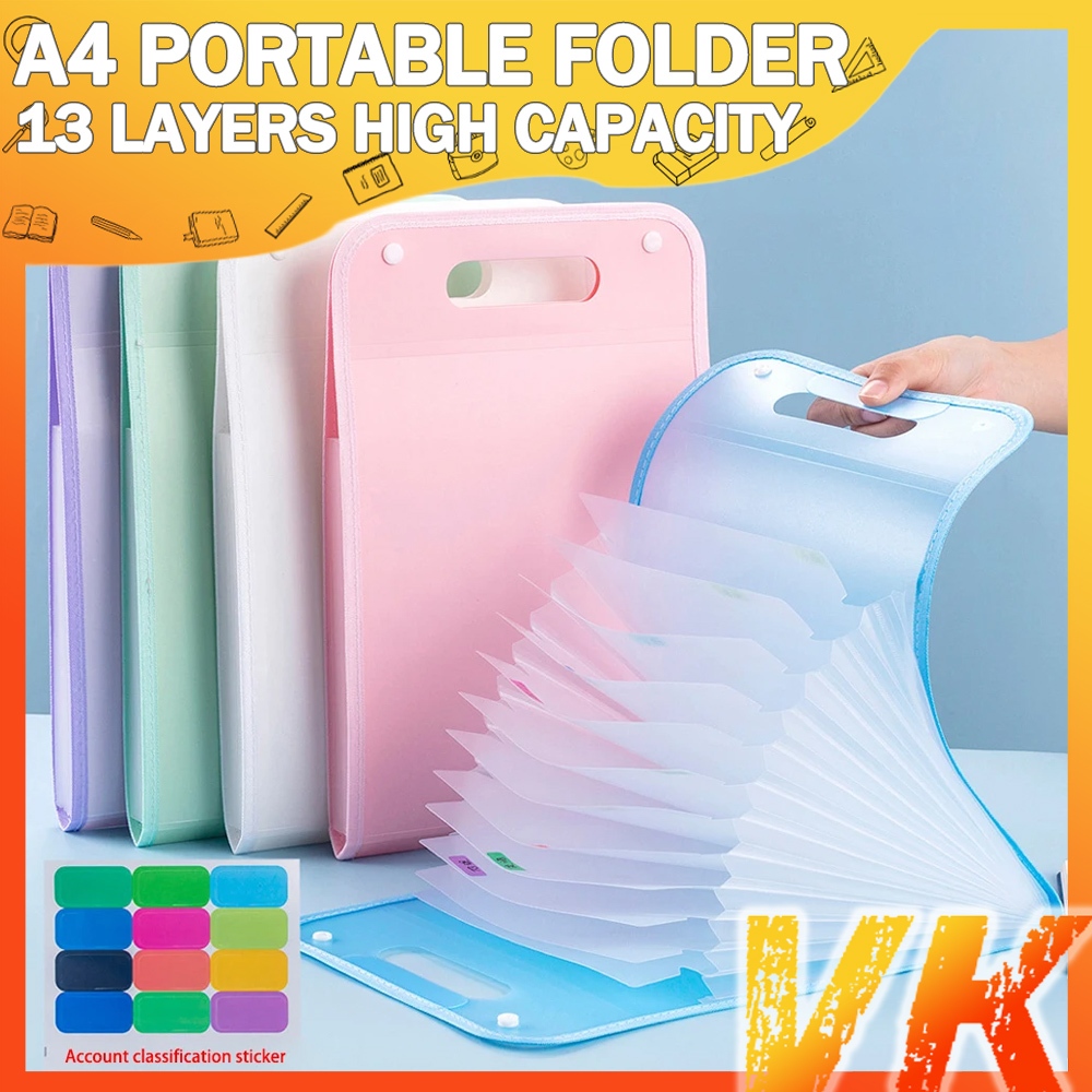 VK LON/A4 File Bag Test Paper Storage Bag 13 Layers Portable Organ Bag ...