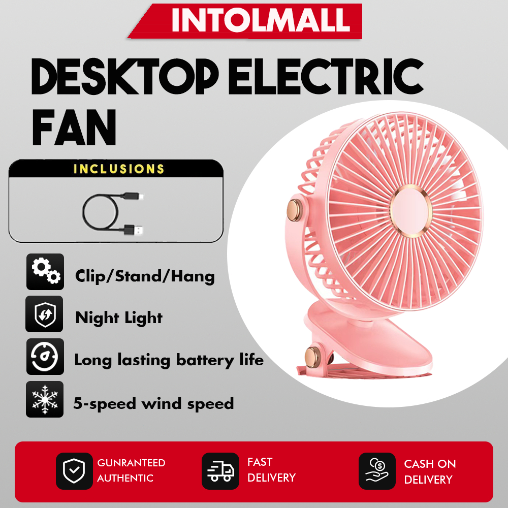 Intolmall Mini Desk Fan with Light Rotating Clip Fan Rechargeable ...