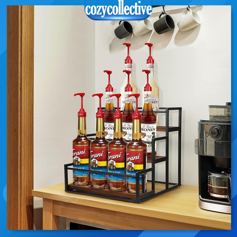 Coffee Syrup Rack Wine Storage Stand Bar Drink Holder 3 Tier Bottle ...