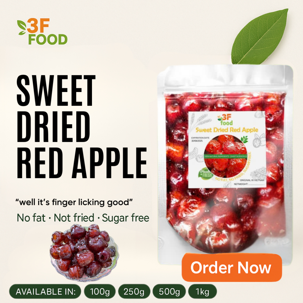 SWEET DRIED RED APPLE 3F Food 100g/250g/500g Soft Delicious Seedless ...