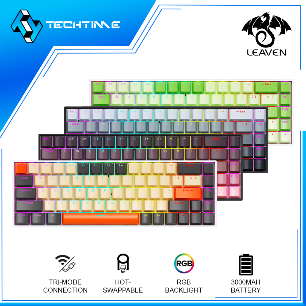 Leaven K68 Side Engrave 68% Keys Tri-Mode RGB Hot-Swappable Mechanical ...