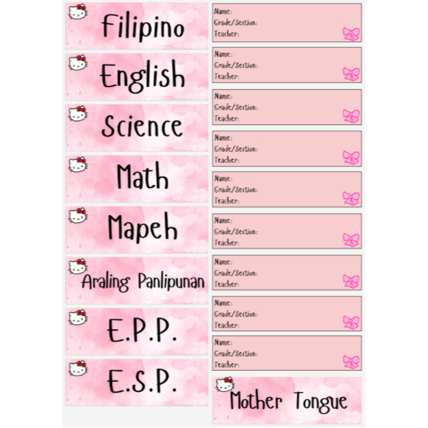 HELLO KITTY SUBJECT AND NAME STICKER SET HIGH QUALITY | Shopee Philippines