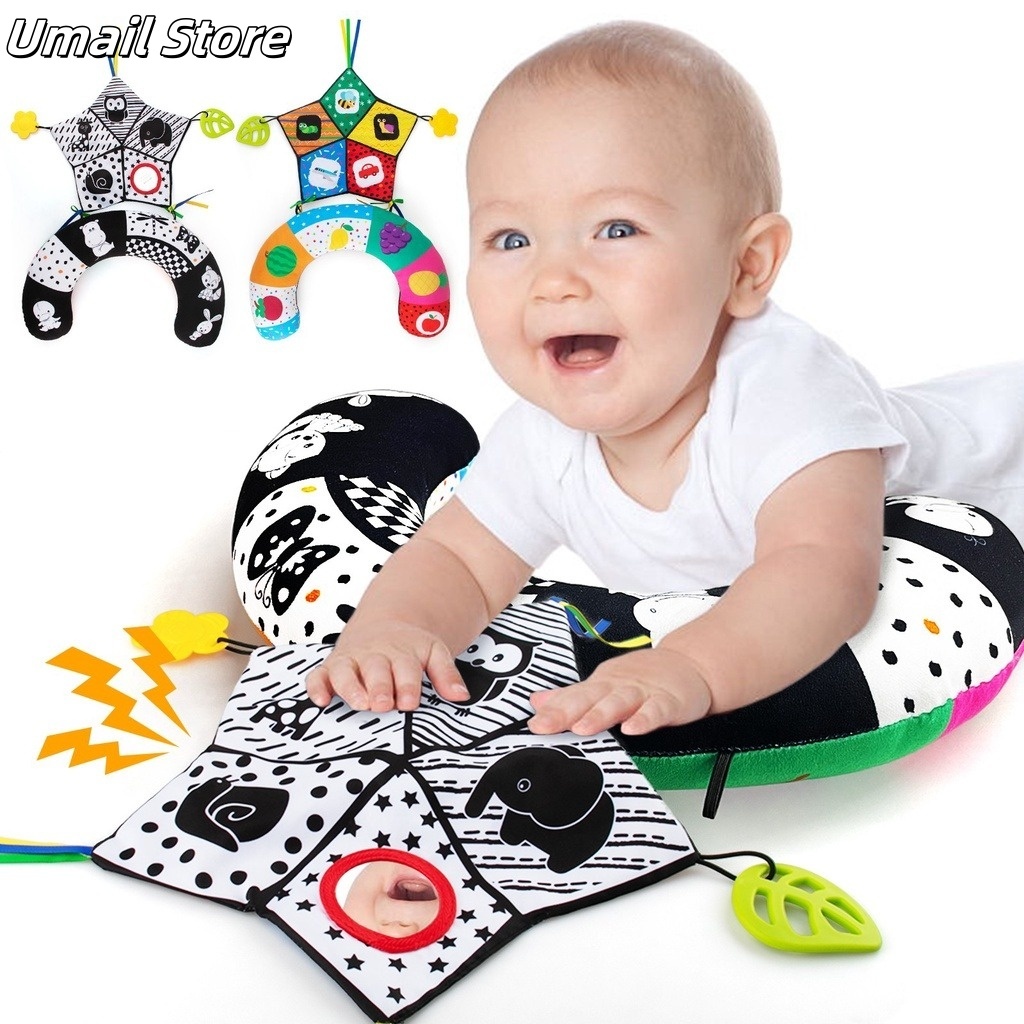 Baby U-shaped Pillow Tummy Time Pillow Toys with With Mirror