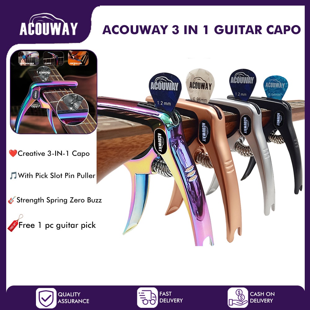 Acouway Guitar Capo With Pick Slot Metal For Acoustic Guitar Capo With ...