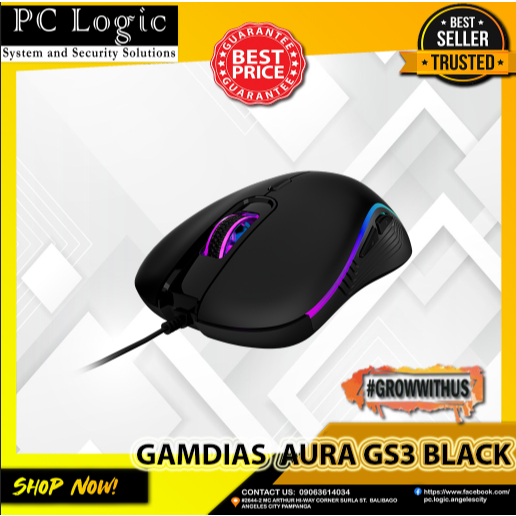 GAMDIAS AURA GS3 WIRED GAMING MOUSE BLACK I MULTI COLOR LIGHTNING 6 ...
