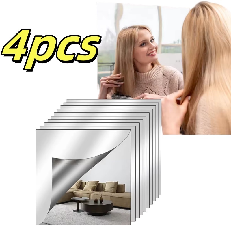 4pcs DIY Flexible Mirror Sheets Thicken Acrylic Mirror Sticker Non ...