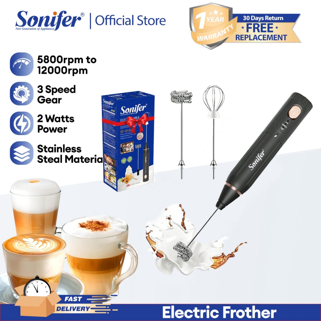 Sonifer Milk Frother Rechargeable Coffee Blender Hand-Held Electric Speed  USB Charging Foam Maker