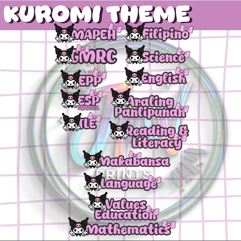 SANRIO Themes SUBJECT LABEL STICKER for Notebook HELLO KITTY KUROMI ...