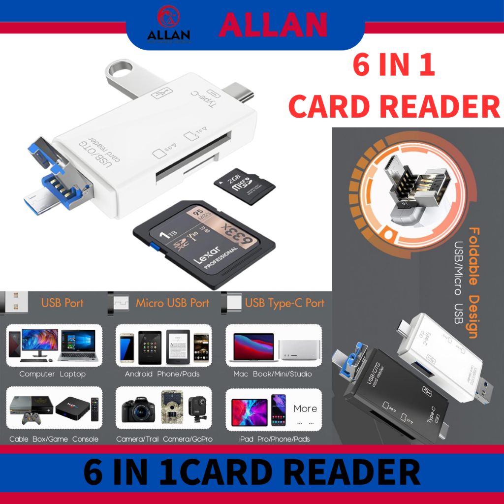 ALLAN 6 In 1 Card Reader SD Card Reader for Android Micro SD Card to ...