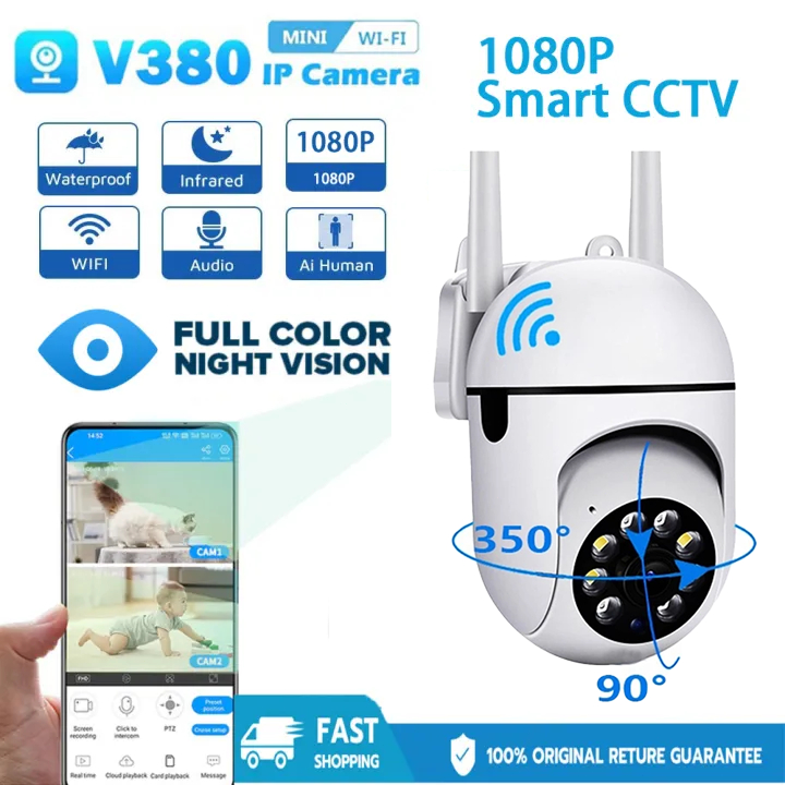V380 Pro CCTV Dual Lens Camera 1080P HD Wireless Outdoor Waterproof ...