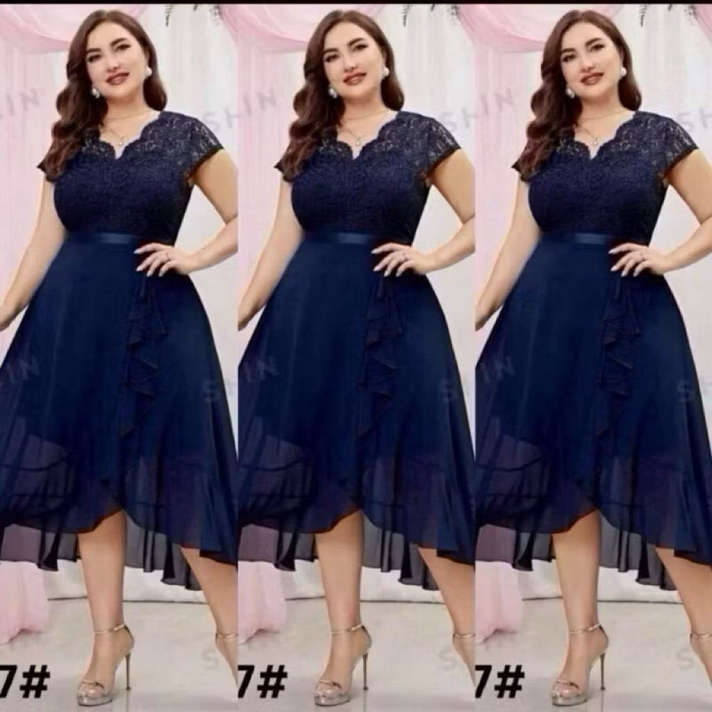 Rhian Plus size fat evening dress v-neck flying sleeve party dress