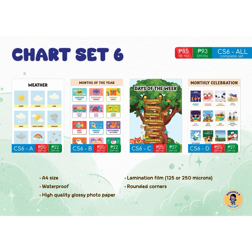 Laminated Educational Wall Chart Set 6 - Weather, Months of the Year ...