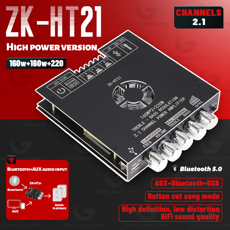 ZK-HT21 BT5.0 2.1 160WX2+220W channel subwoofer amplifier high power ...