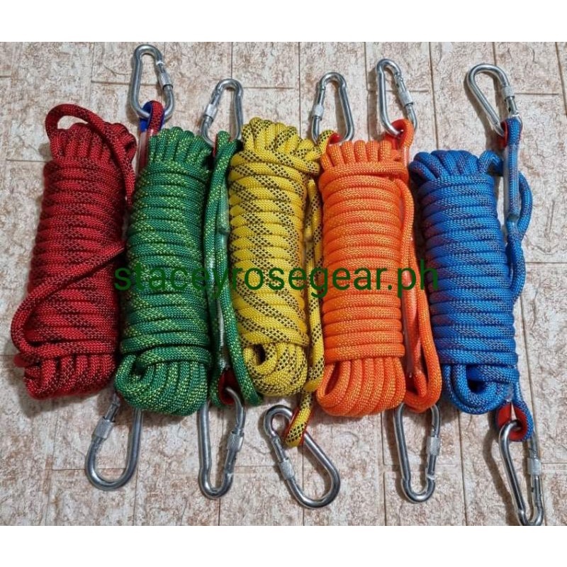 10M/394inch Static Utility Rope Free 2 Carabiners For Outdoor ...
