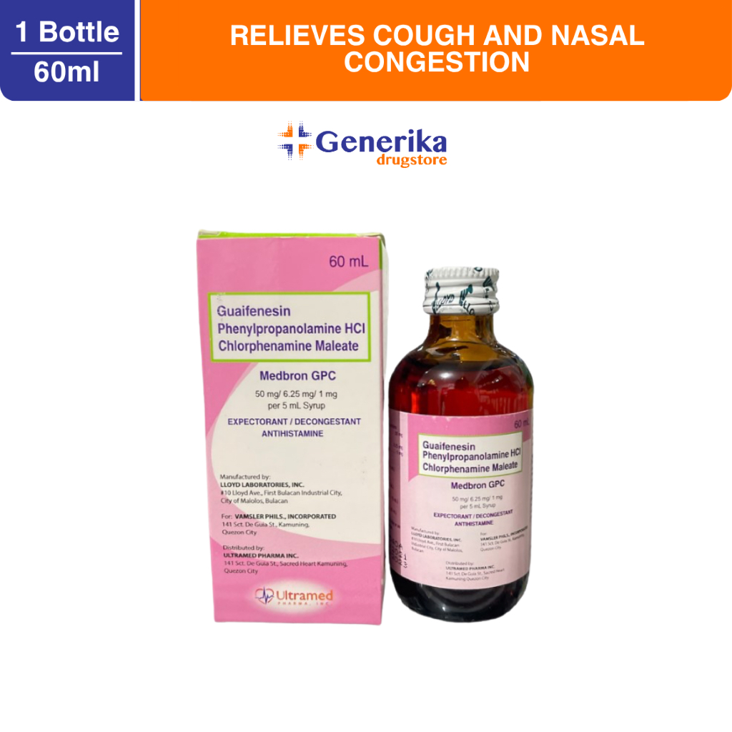Medbron GPC Guaifenesin + Phenylpropanolamine HCl Syrup 60mL | Shopee ...