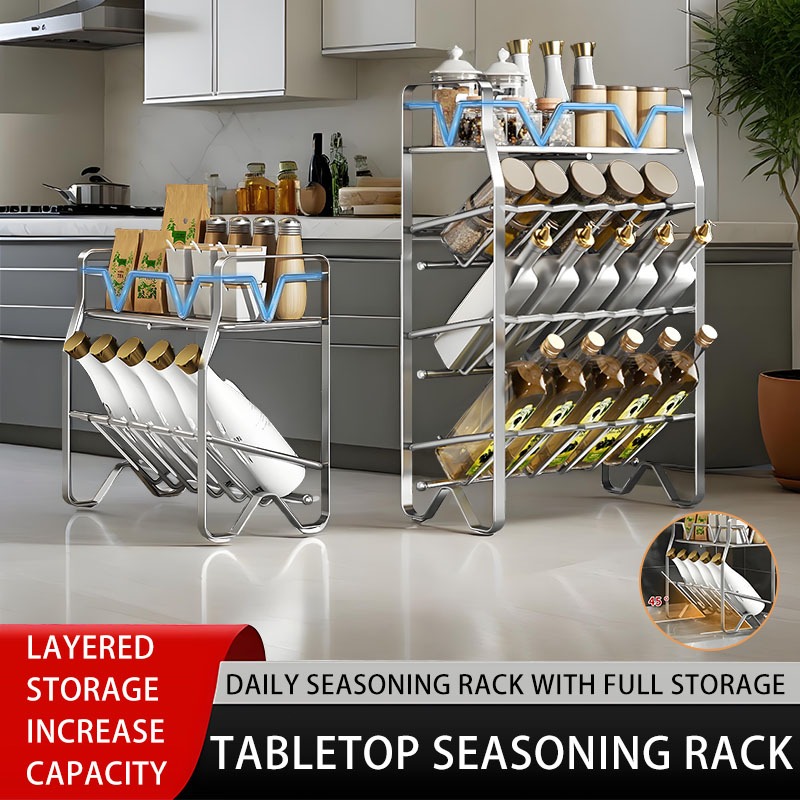 Stainless steel inclined tabletop seasoning rack desktop multi-layer ...