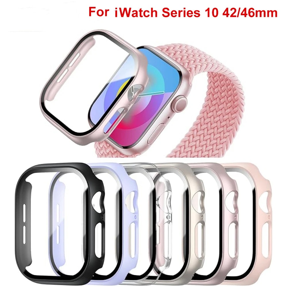Tempered Glass+Case for iWatch Series 10 42mm 46mm Matte PC Bumper