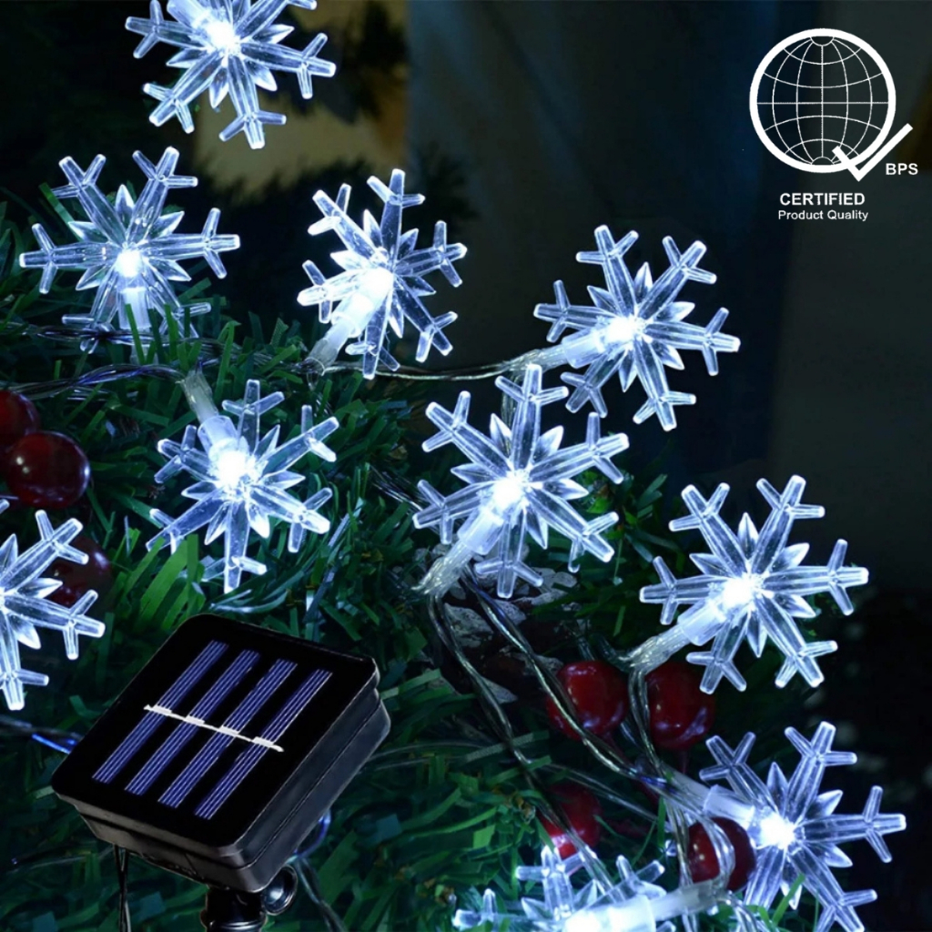 30 LED Snowflake Lights Solar Powered String Fairy Lights Waterproof ...