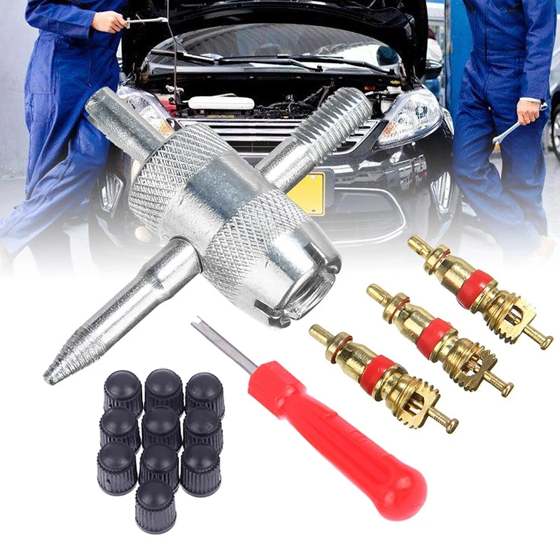 Wheel Stud Alignment Pin Set With Valve Cores Wheel Caps Wrench Gloves