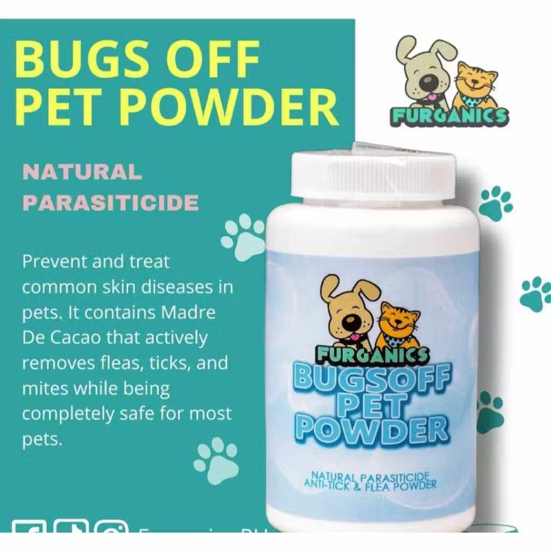 DRY SHAMPOOfurganis BUGS OFF PET POWDER with Madre de Cacao by