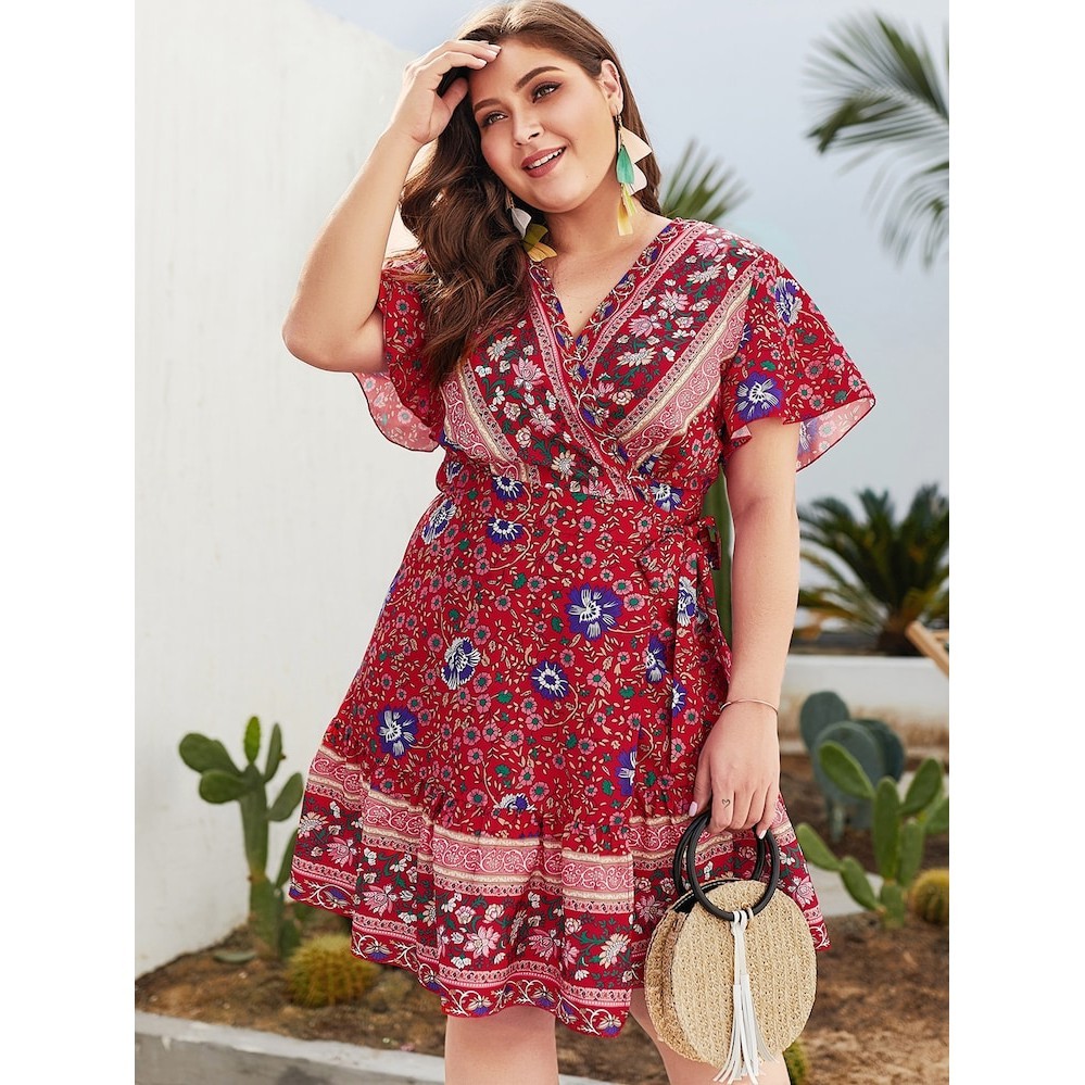 Fashionable Plus size Hippie Boho Coachella Style V Neck Floral Casual Formal Party Outfit Shopee Philippines
