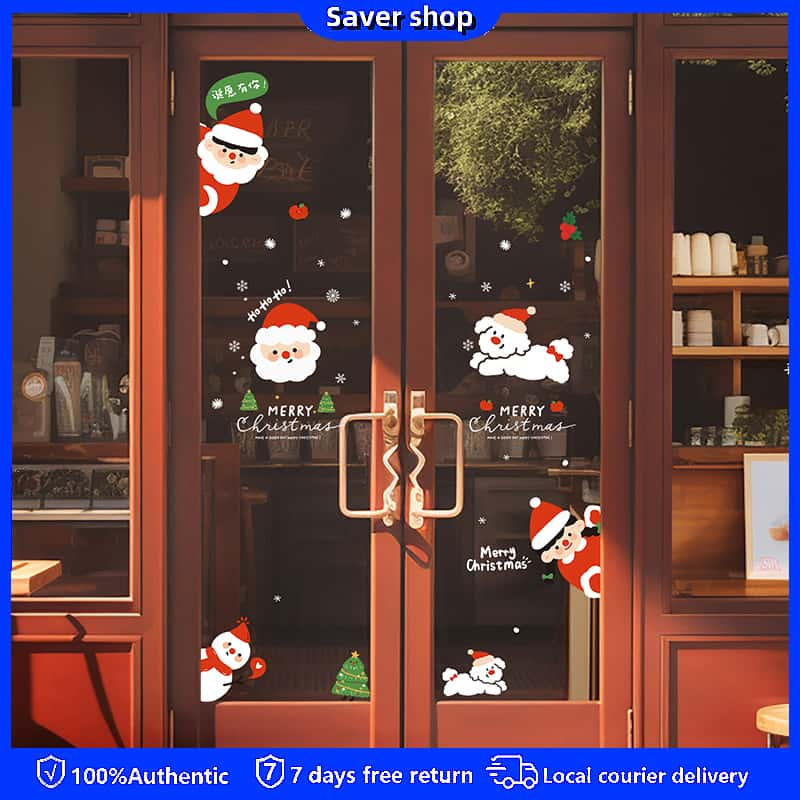 Christmas Santa Elk PVC Self-adhesive DIY Static Stickers Glass Window ...