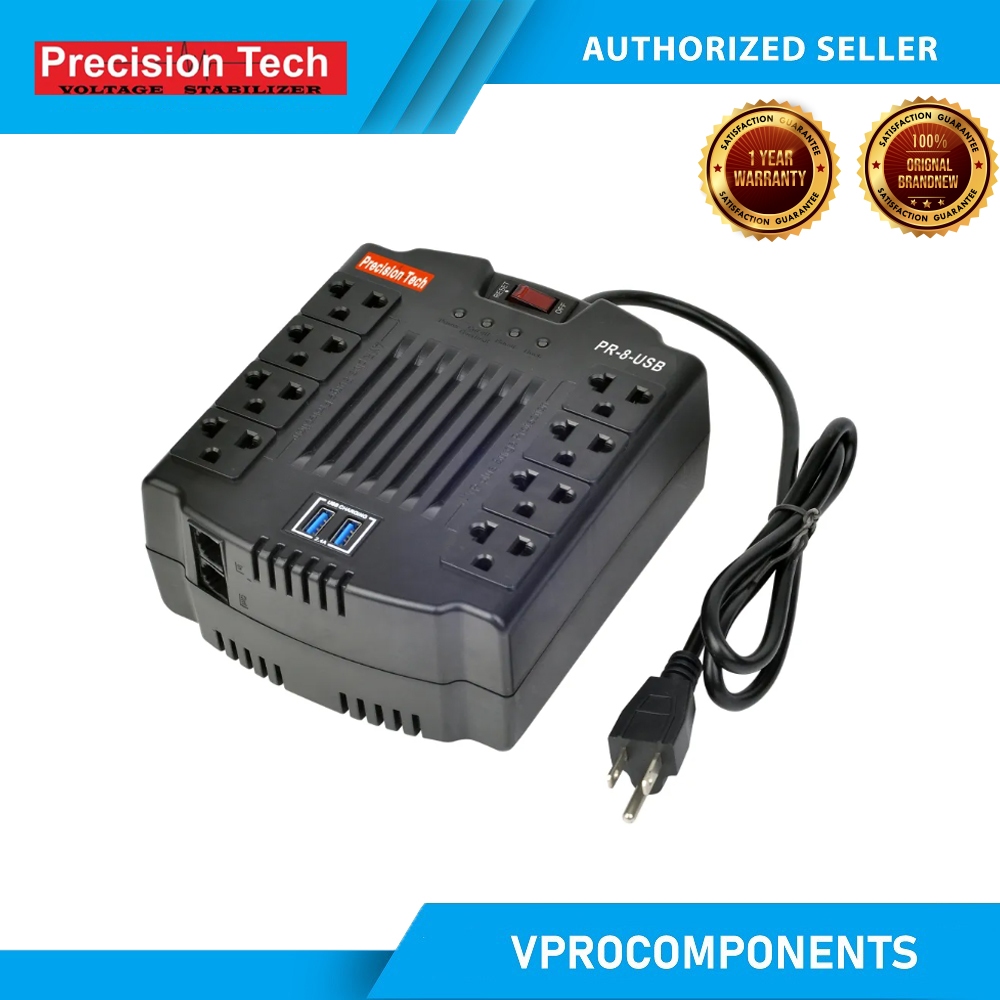 Precision Tech Flat AVR 8 Socket 8 in 1 Surge Protection 1200va (600 ...