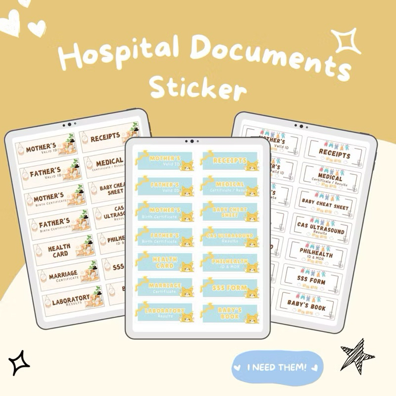 14pcs Hospital Documents Sticker | Baby Information Info documents ...