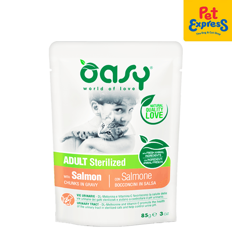 Oasy Chunks in Gravy Adult Sterilized Salmon Wet Cat Food 85g (12