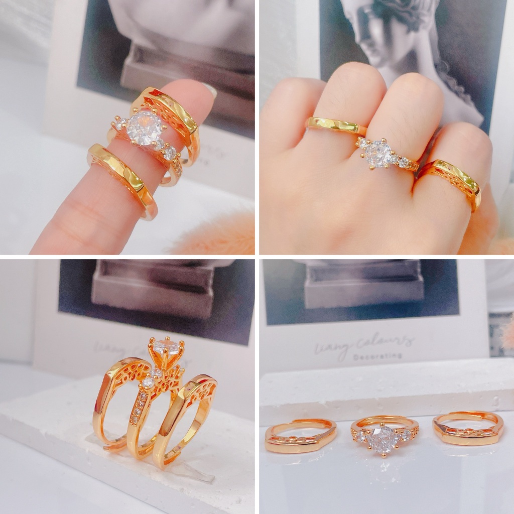 【BY】Fashion Rose Gold Plated 3 in 1 Ring Set Accessories For Women Free ...