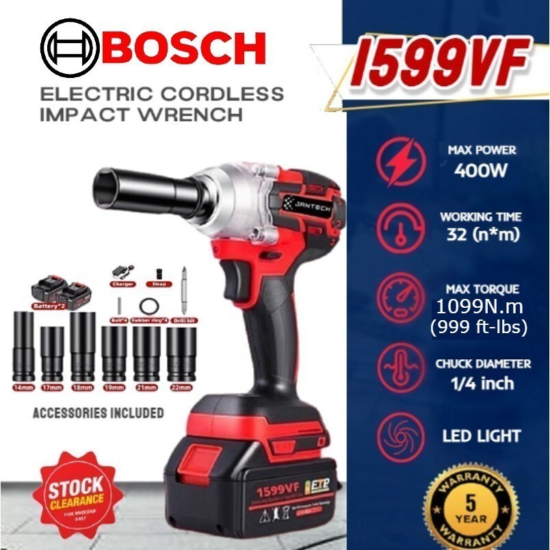 NEW Bosch 1599VF 4in1 Impact Wrench 1099N.m 6Size Cordless Electric
