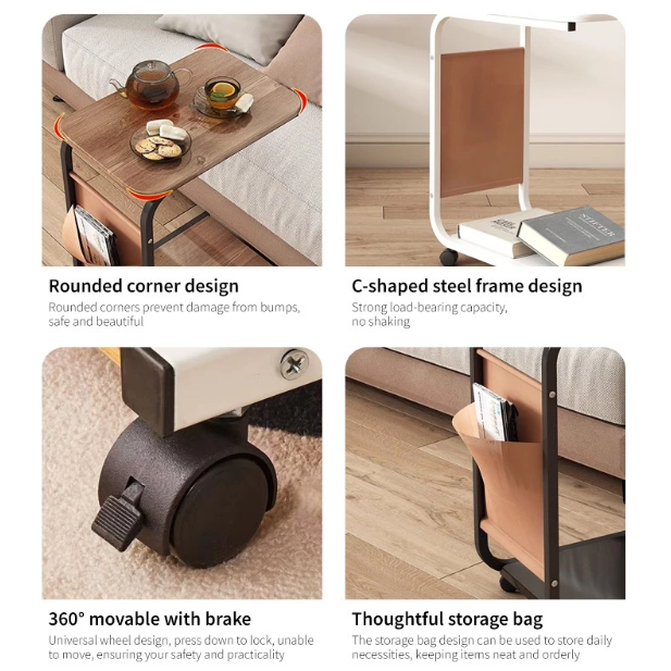 Movable Side Table Nordic Living Room Coffee Table Side Cabinet White ...