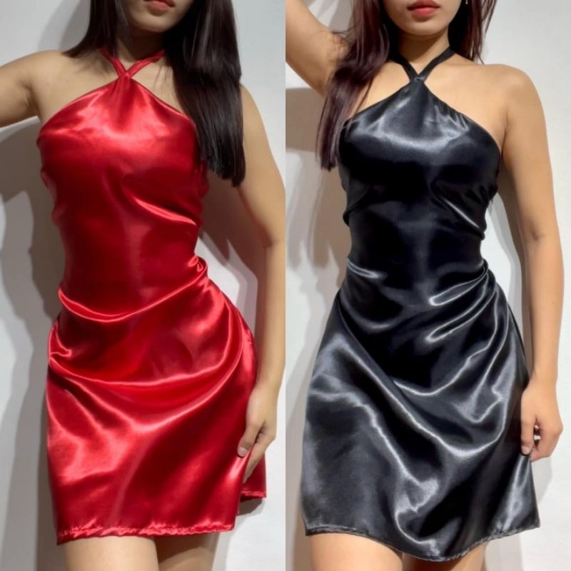 RHIANE BACKLESS MINI SILK DRESS | Shopee Philippines