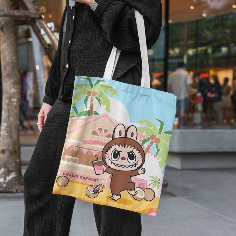 Labubu Tote Bag WITH ZIPPER Canvas Handbag Texture Bag Accompanying Bag ...