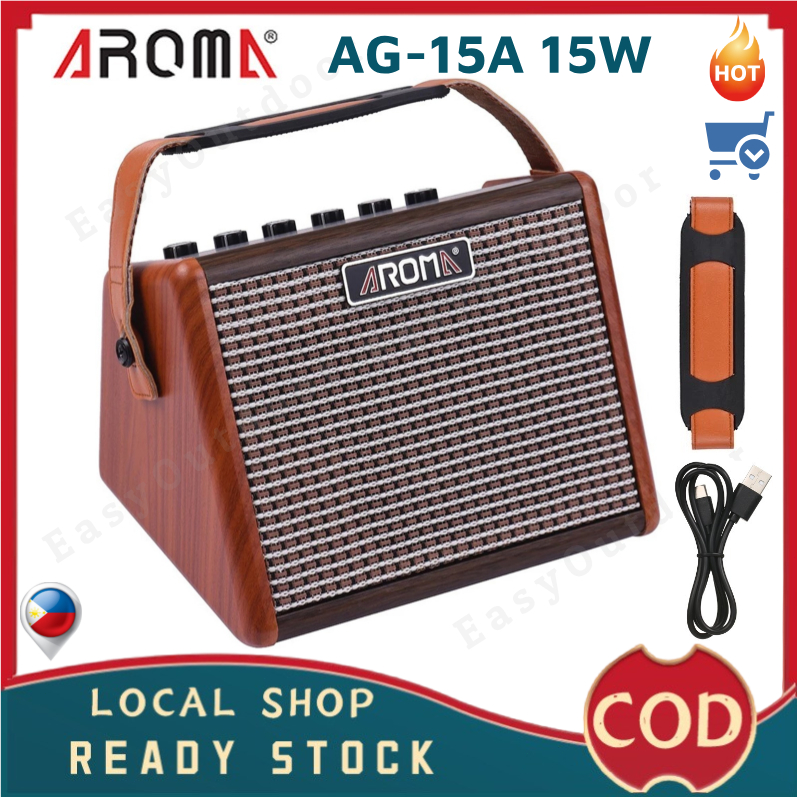 ⭐AROMA AG15A 15W Portable Acoustic Guitar Amplifier Amp BT Speaker