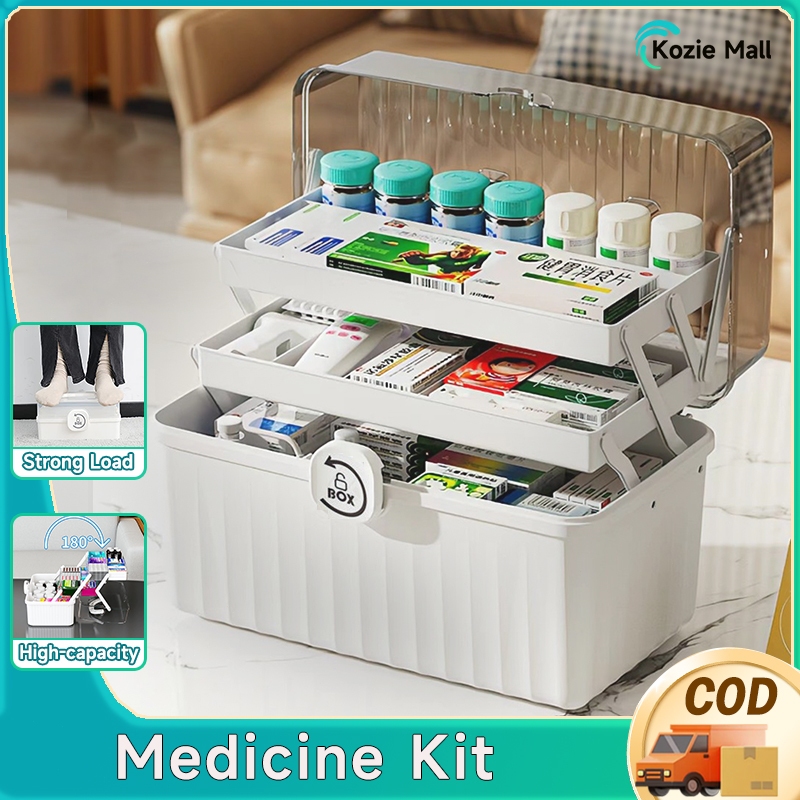 Kozie 3Layers Medicine Kit Organizer Box First Aid Storage Box Tackle